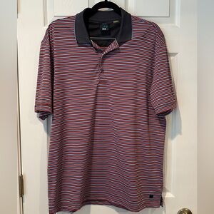 Greg Norman ML75 Landscape Polo, Blue and Red Striped Men’s Polo for Golf